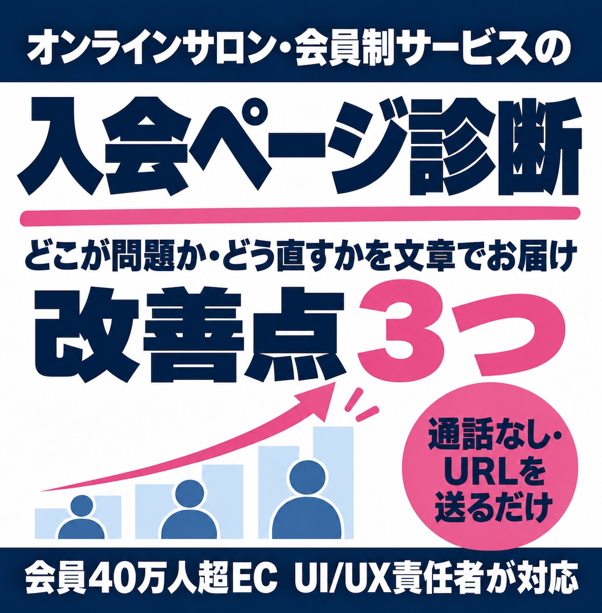 入会ページを診断し改善点3つをお伝えします オンラインサロン・会員制サービス向け｜通話なし・文章で回答 イメージ1