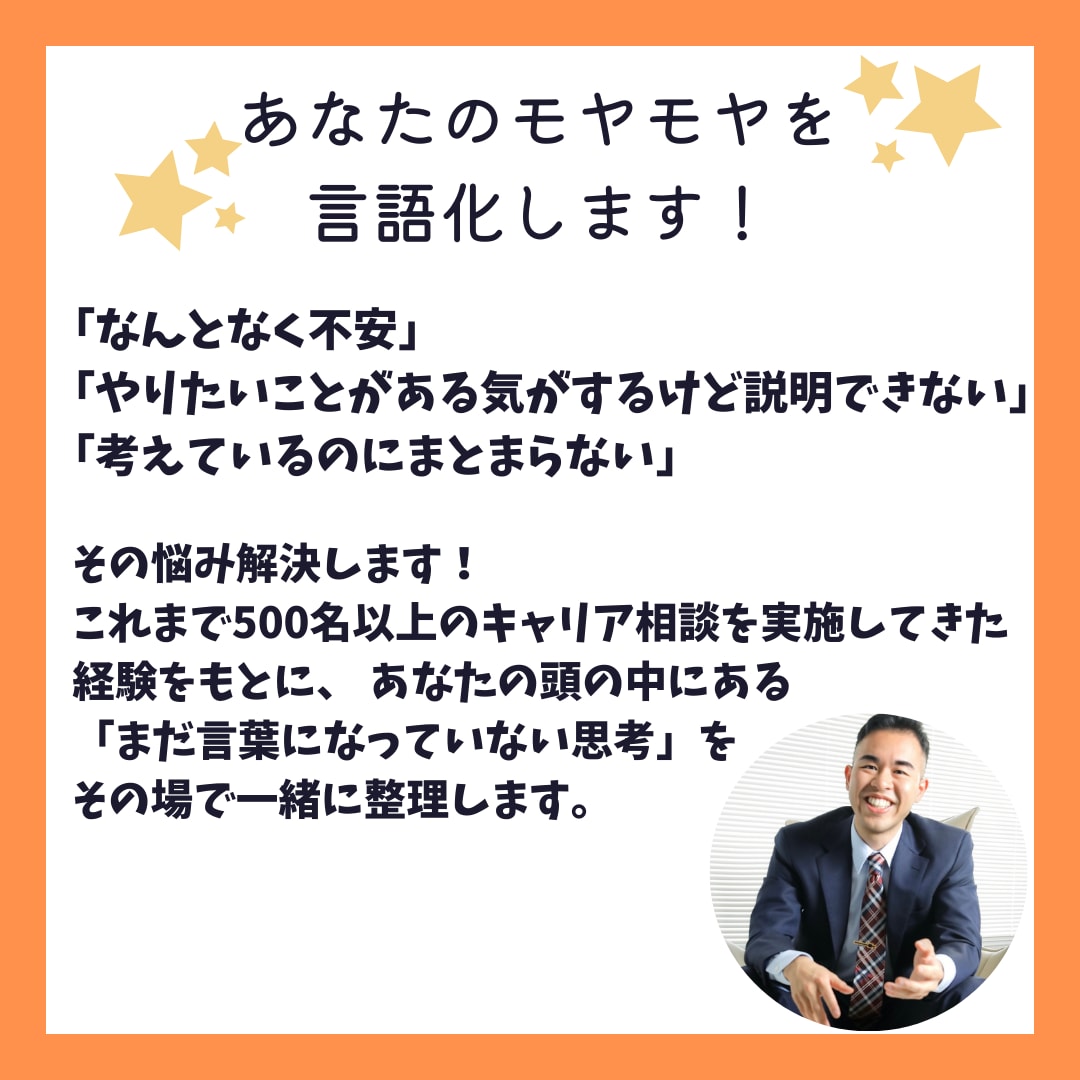 頭の中のモヤモヤ、プロがその場で言語化します キャリア相談500名以上のキャリアコーチがモヤモヤ晴らします イメージ1