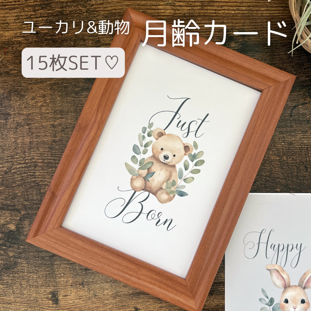 うさぎとくまの月齢カードをつくります 【15枚セット】他にないデザインと評判のマンスリーカード♡ イメージ2