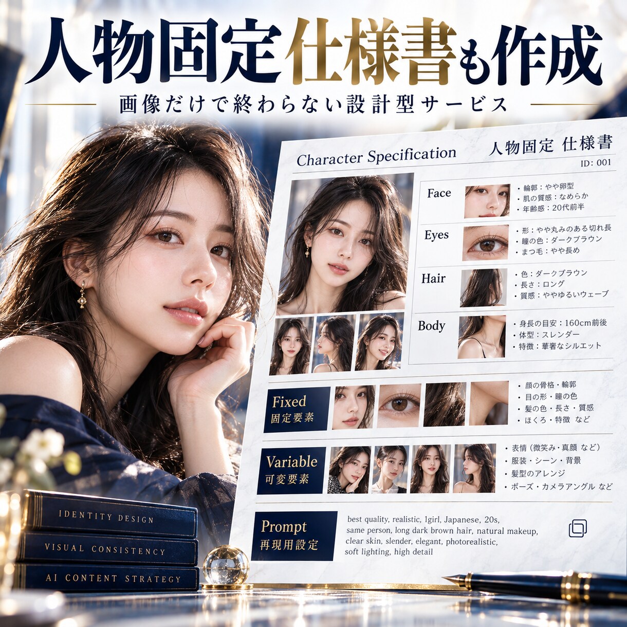 AI人物・キャラクターの顔を固定して統一します 「生成するたび顔が変わる」→同一人物として使いやすくします イメージ4