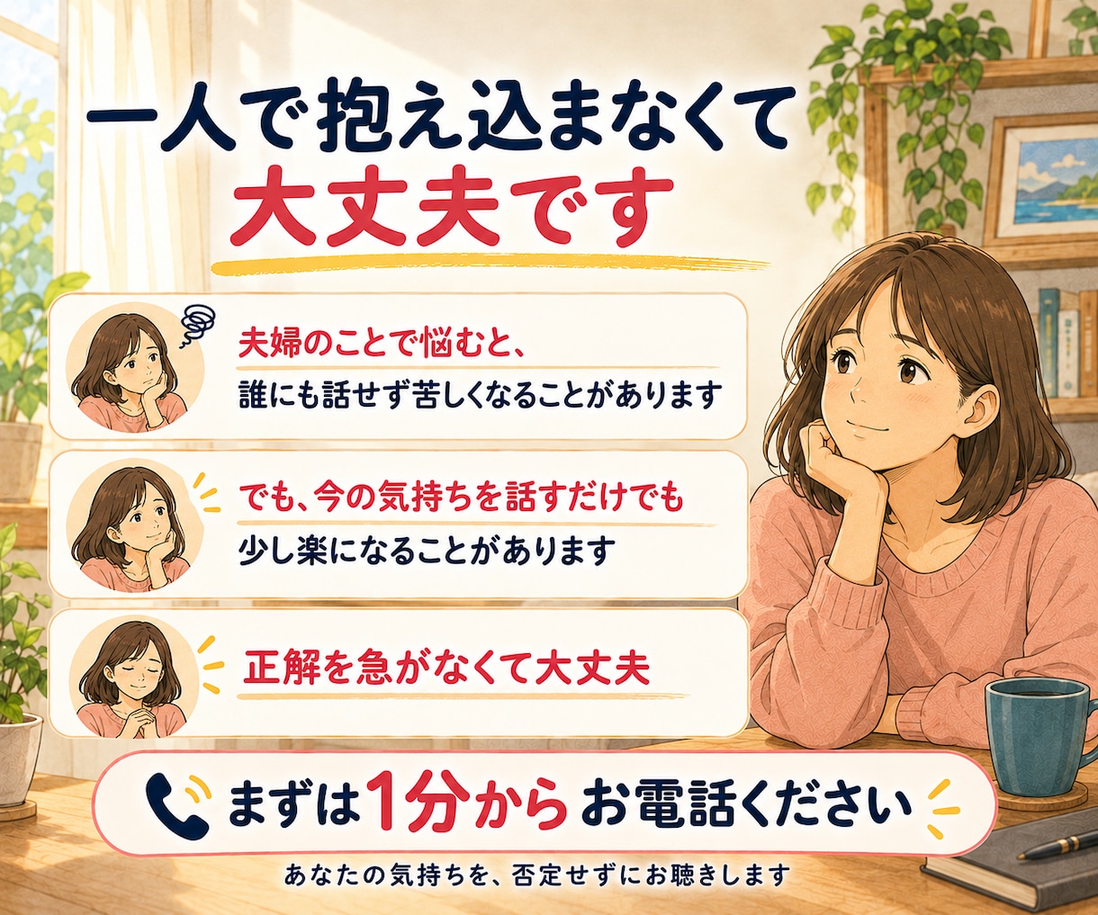 夫婦のすれ違いや悩みを否定せず丁寧にお聴きします 夫・3児の父としての視点も｜愚痴だけOK　改善の相談でもOK イメージ10