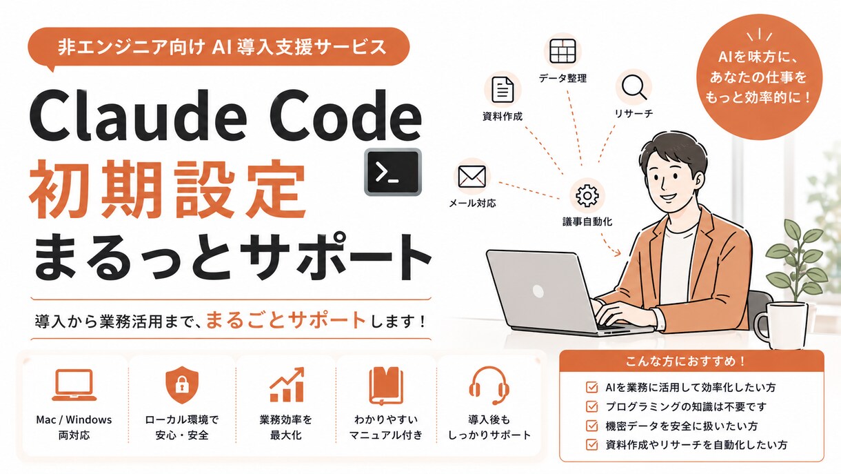 Claude Code初期設定・導入支援します 「Claude Codeって何から始めればいい？」を解決。 イメージ1