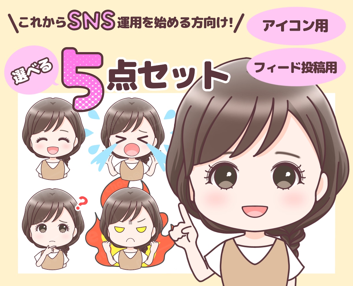 集客アップにつながる表情アイコン5点セット描きます イラストだけでなく、やりとりの満足度も重視しております◎ イメージ1