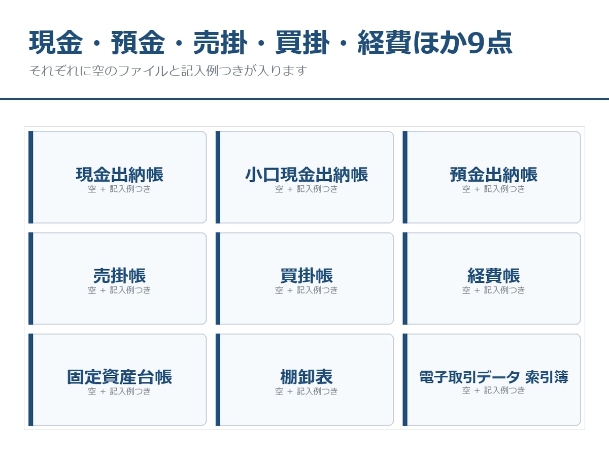 青色申告の帳簿9点セットをExcelでお渡しします 印刷して綴じられる／空と記入例つきの2本立て イメージ6