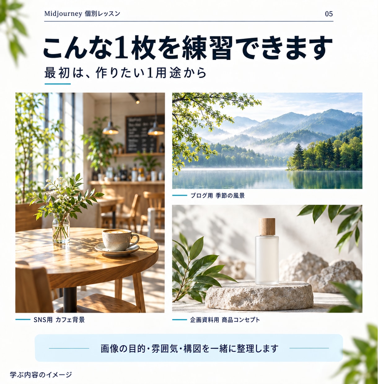 Midjourneyを60分で個別に教えます 作る・直す・保存する｜指示文と復習メモ付き イメージ5