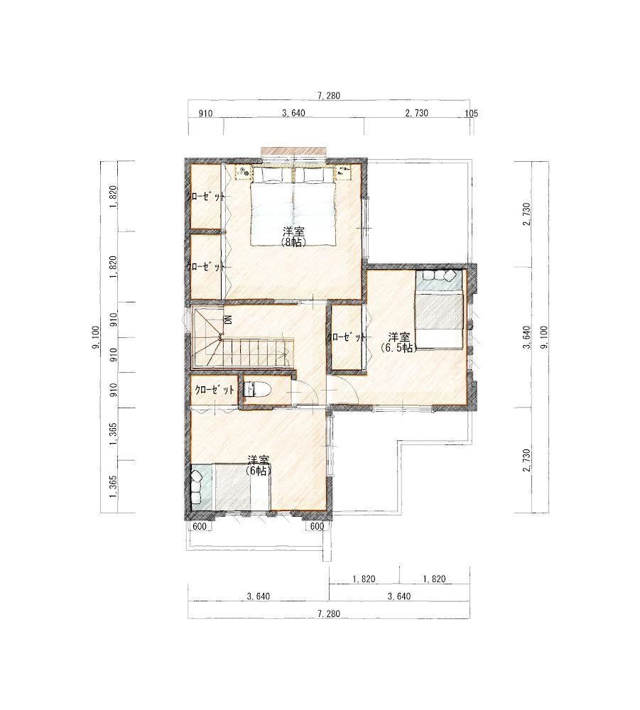 住宅の間取りプラン図面を手描き風に仕上げます 色付き図面で一生の思い出にしましょう。建築士が仕上げます。 イメージ2