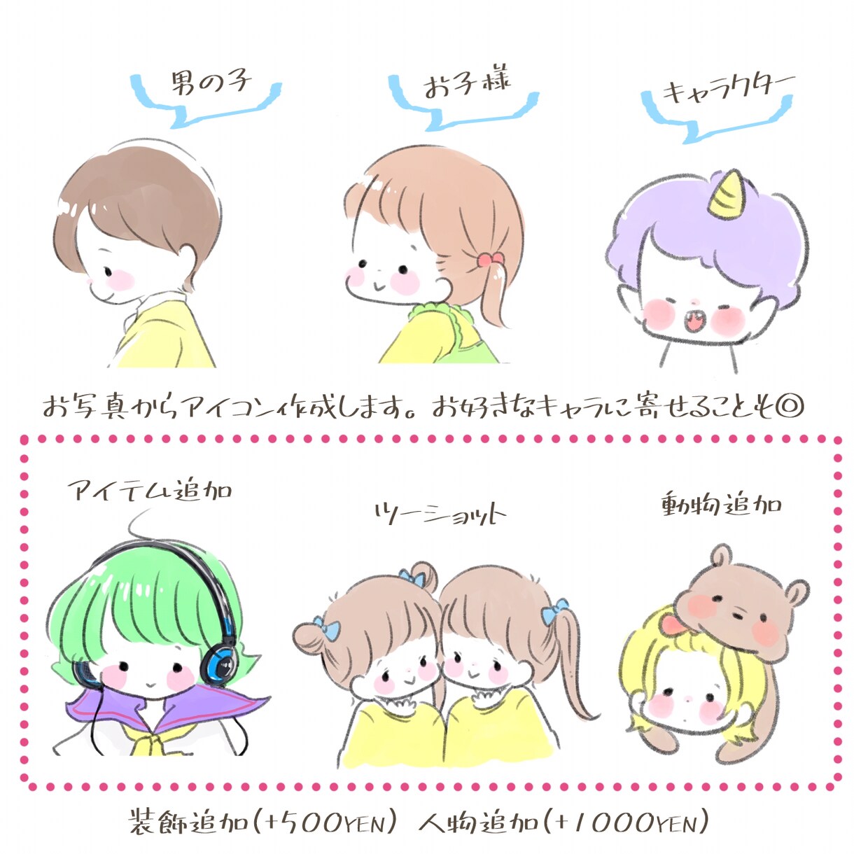 ゆるっとかわいいタッチのアイコン描きます 写真から描きます！好きなキャラクターに寄せることも◎ イメージ3