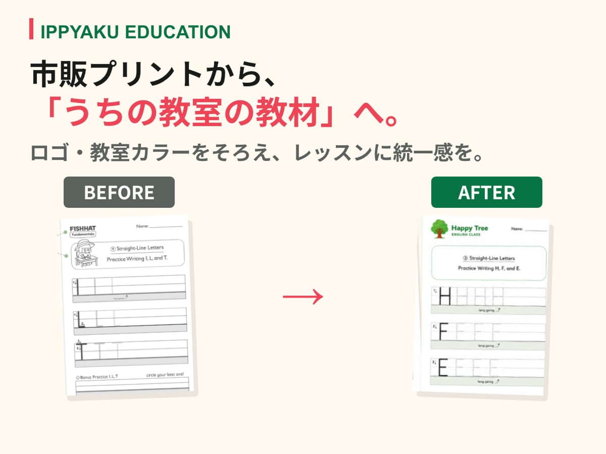 英語教室専用のライティング教材20枚を作ります ロゴと教室カラーでつくる、書く力を育てる20枚 イメージ2