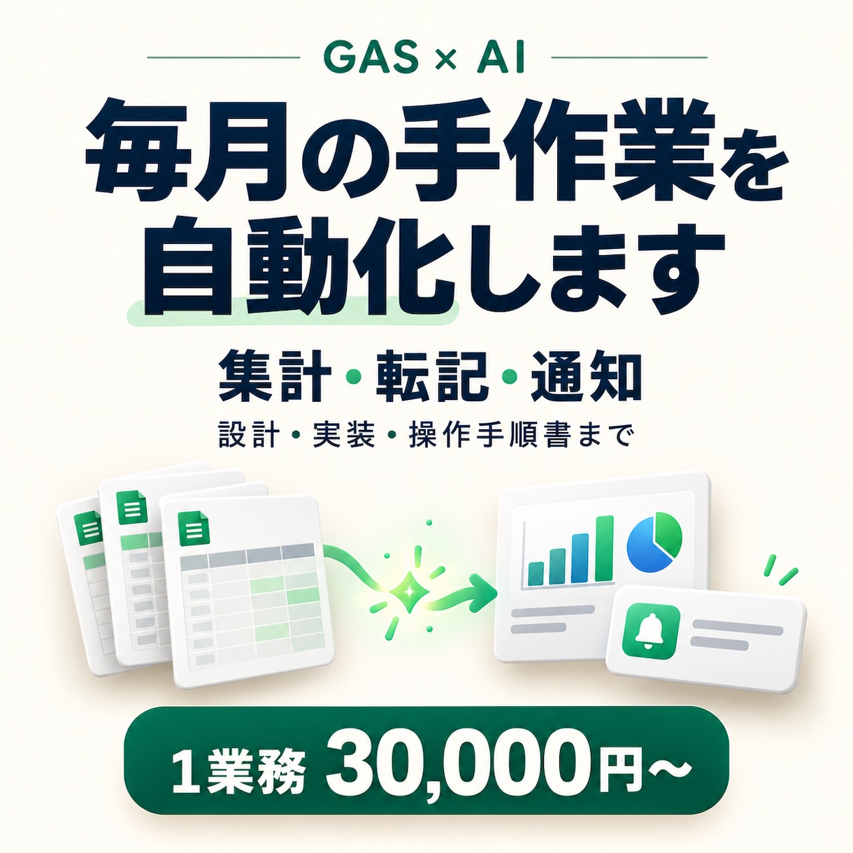 GASとAIで集計・転記業務を自動化します 毎月の手作業を、動く仕組みと手順書に変える イメージ1