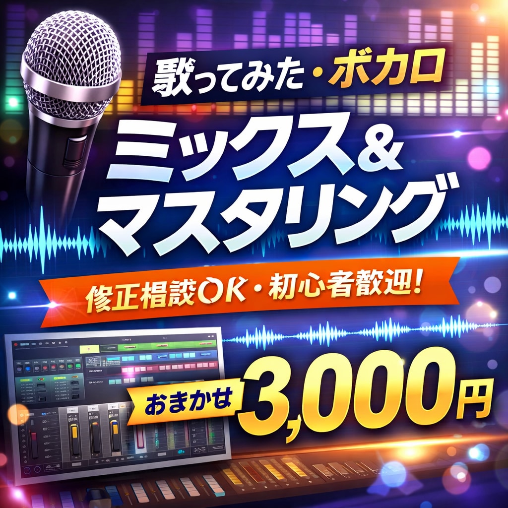 一律3,000円ミックス＋マスタリング承ります オリ曲、歌ってみたを自然に修整いたします イメージ1