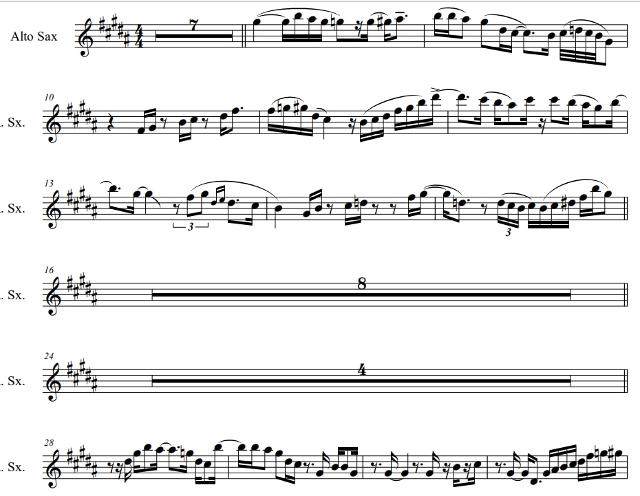 耳コピ/管楽器のアドリブソロ楽譜を作成いたします プロのサックス奏者が細かいフレーズまで丁寧に高品質採譜します イメージ1