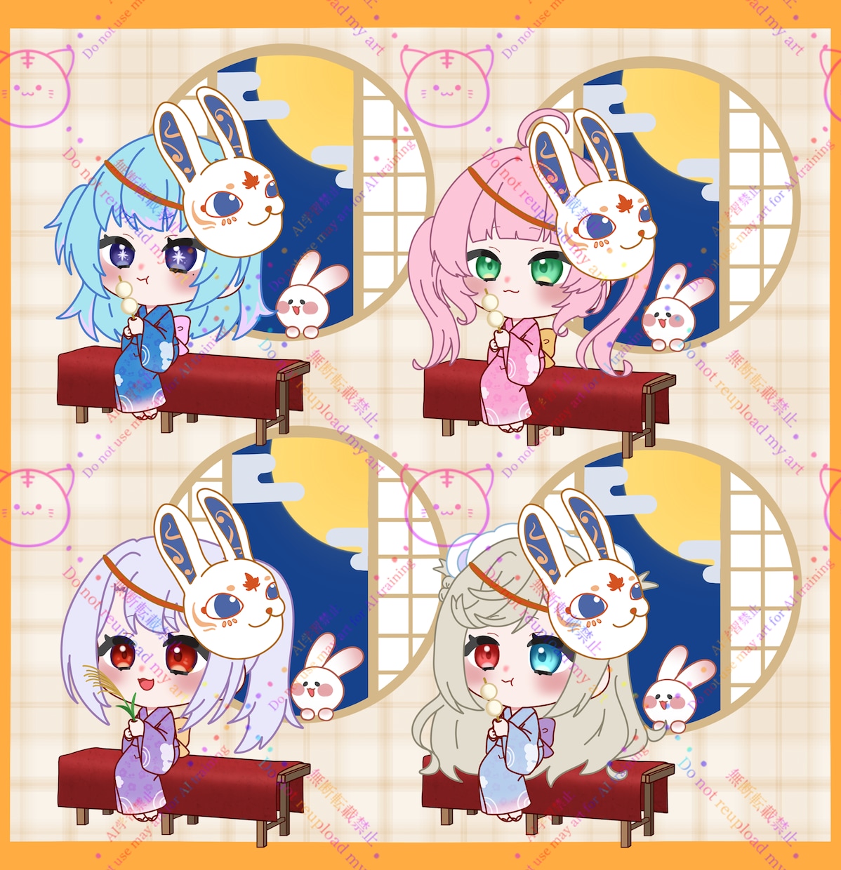 十五夜にピッタリのSD、ミニキャライラスト描きます 商用利用込み、最短当日にお渡し可能な十五夜イラストです イメージ4