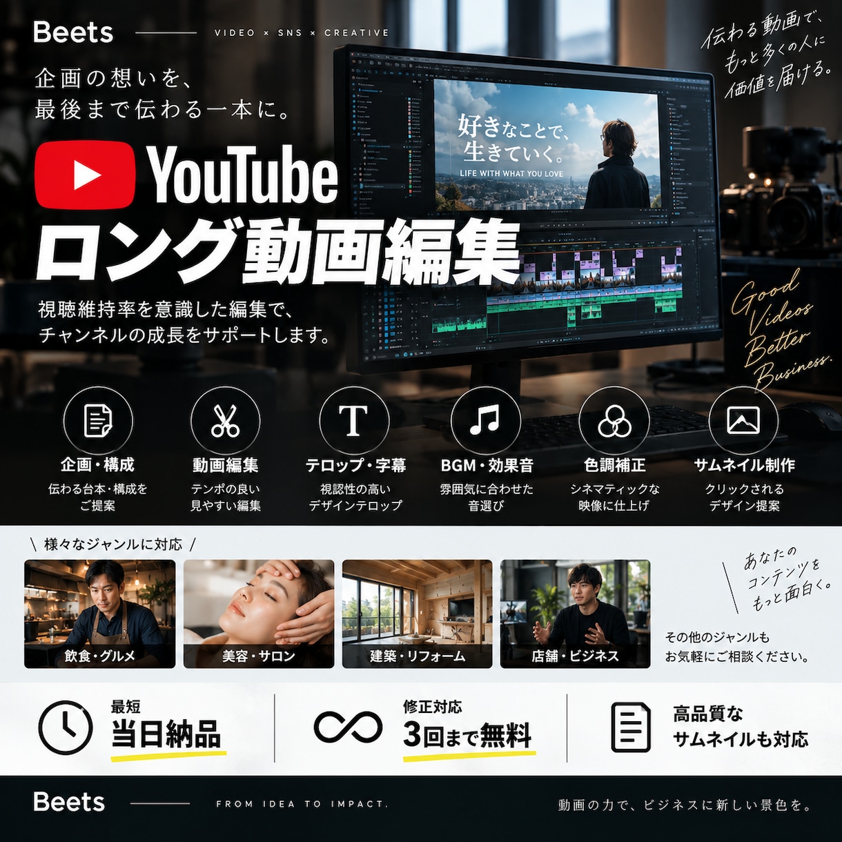 YouTube動画をプロ品質で編集します 制作実績3,000本以上｜企画・構成から編集まで対応！ イメージ1