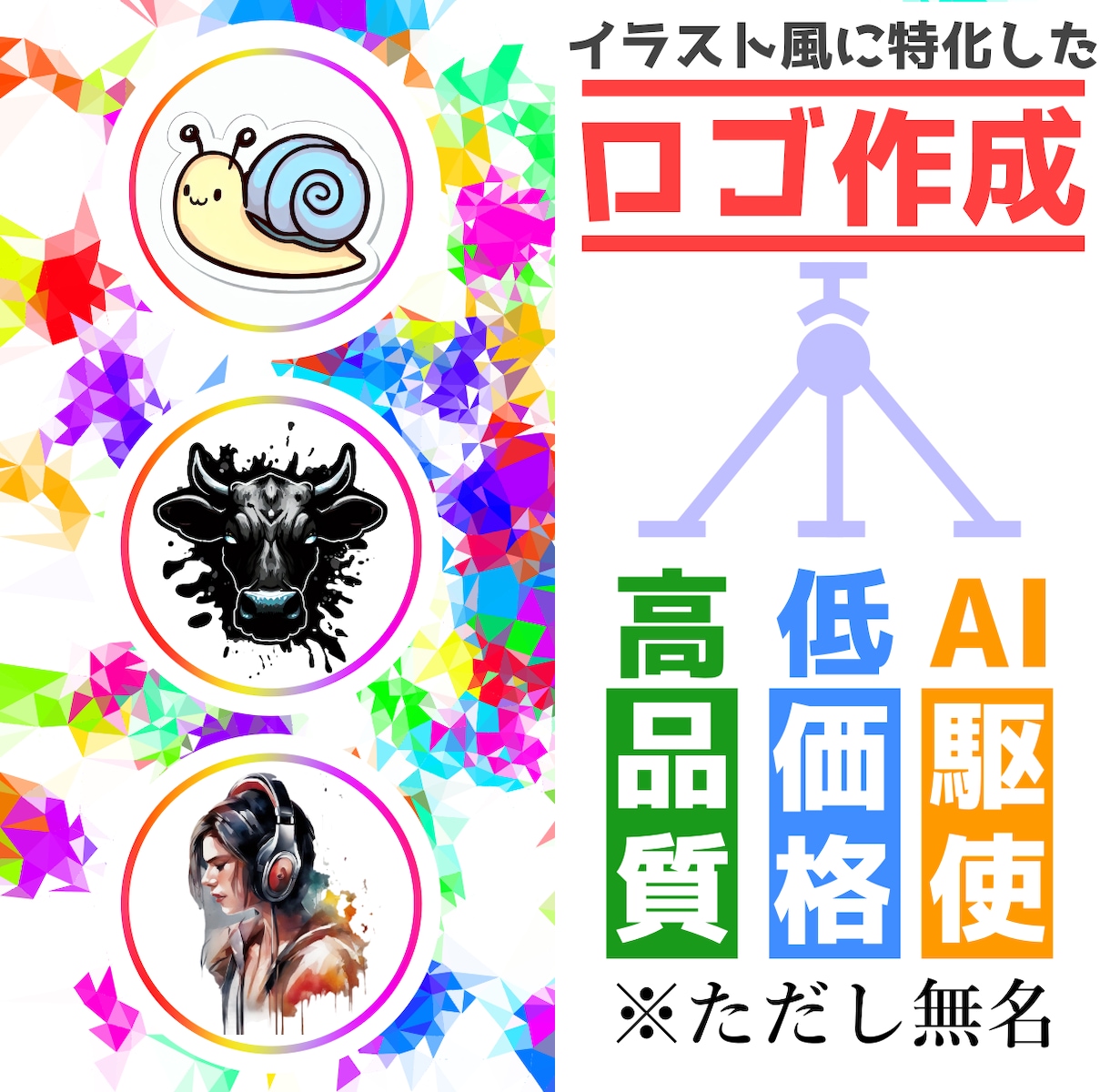 あなただけの革命的なロゴで印象を良くします 安さと数と品質が売り!!コスパを求める方に イメージ1