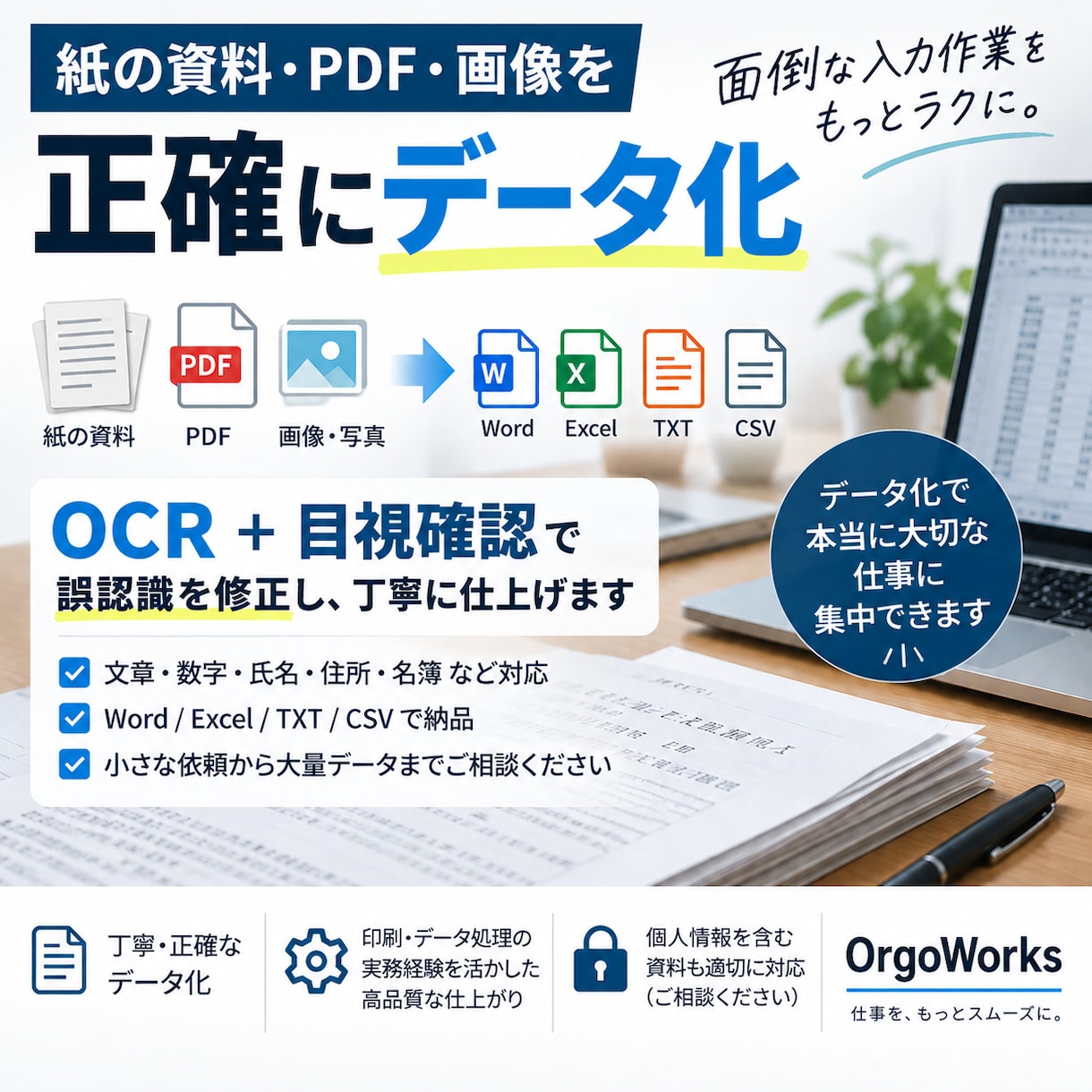 PDF・画像を正確にデータ化しますます OCR＋目視確認で丁寧にデータ化します イメージ1