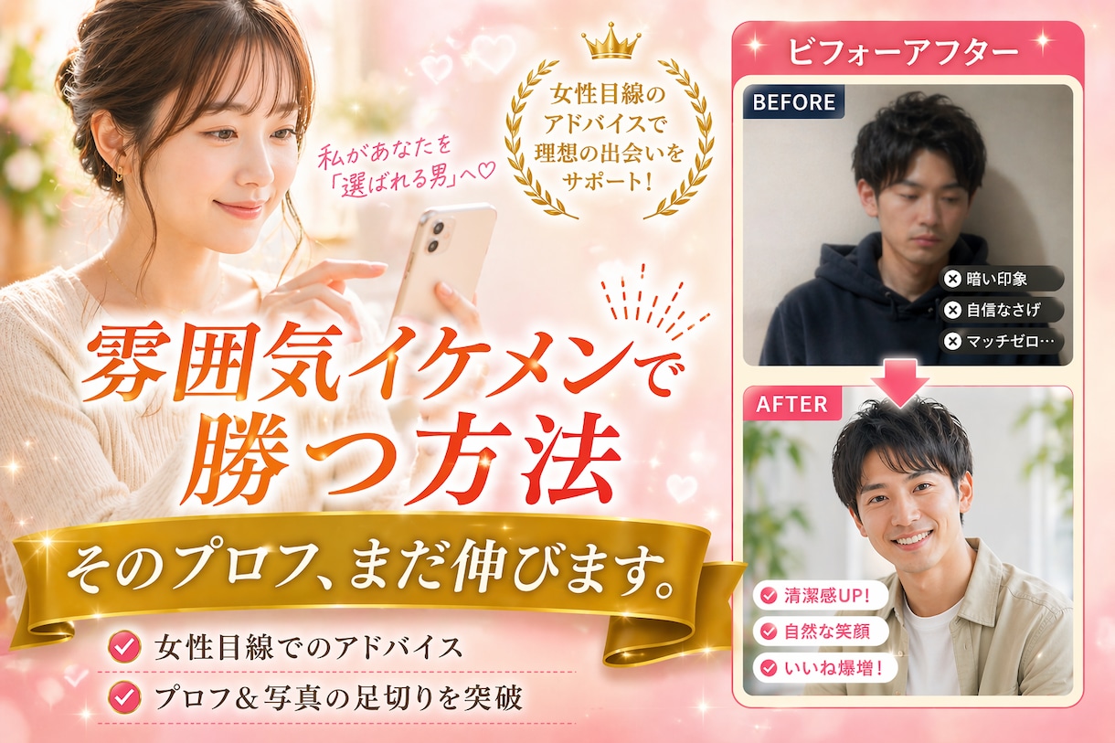 男性専用！マッチから初デートまでの攻略します アプリ婚した女が徹底添削！女性目線での解説します！ イメージ1