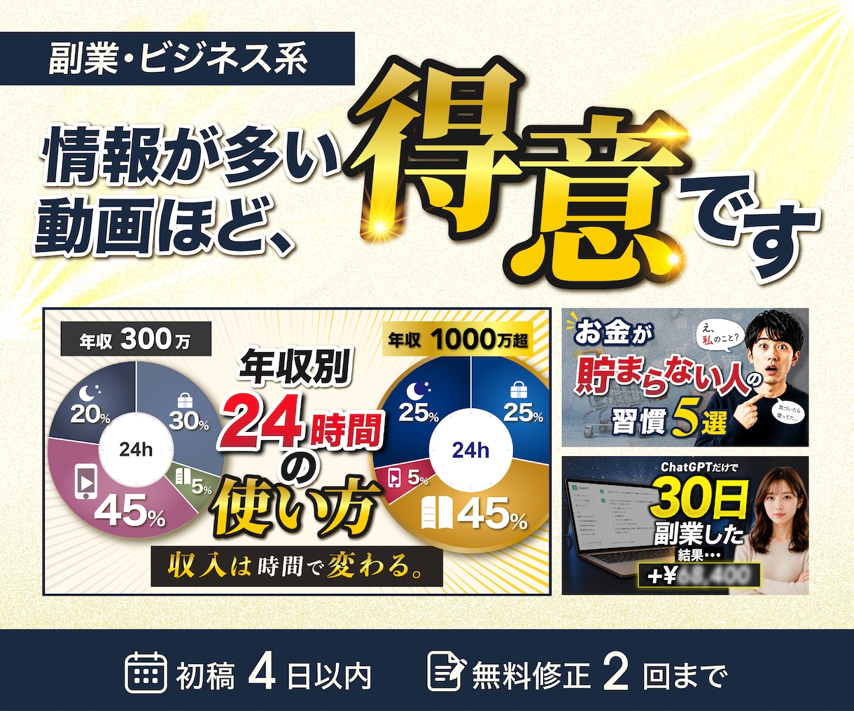 副業・ビジネス系YouTubeサムネイル作成します 情報が多くても、ごちゃつかせない。初稿4日以内でお届け イメージ1