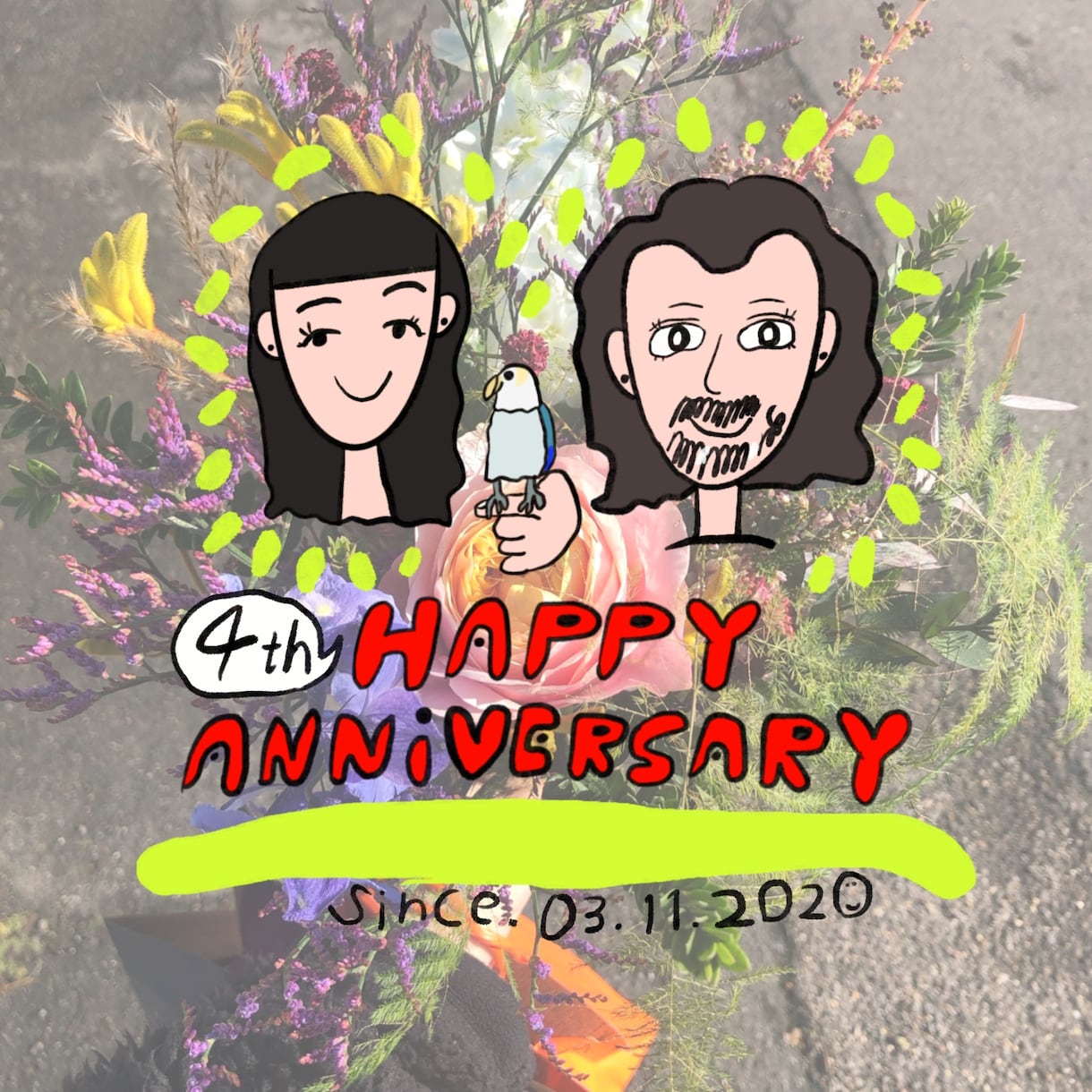 記念日の似顔絵描きます ポップな絵柄でたのしい結婚記念日の絵を描きます！ イメージ1