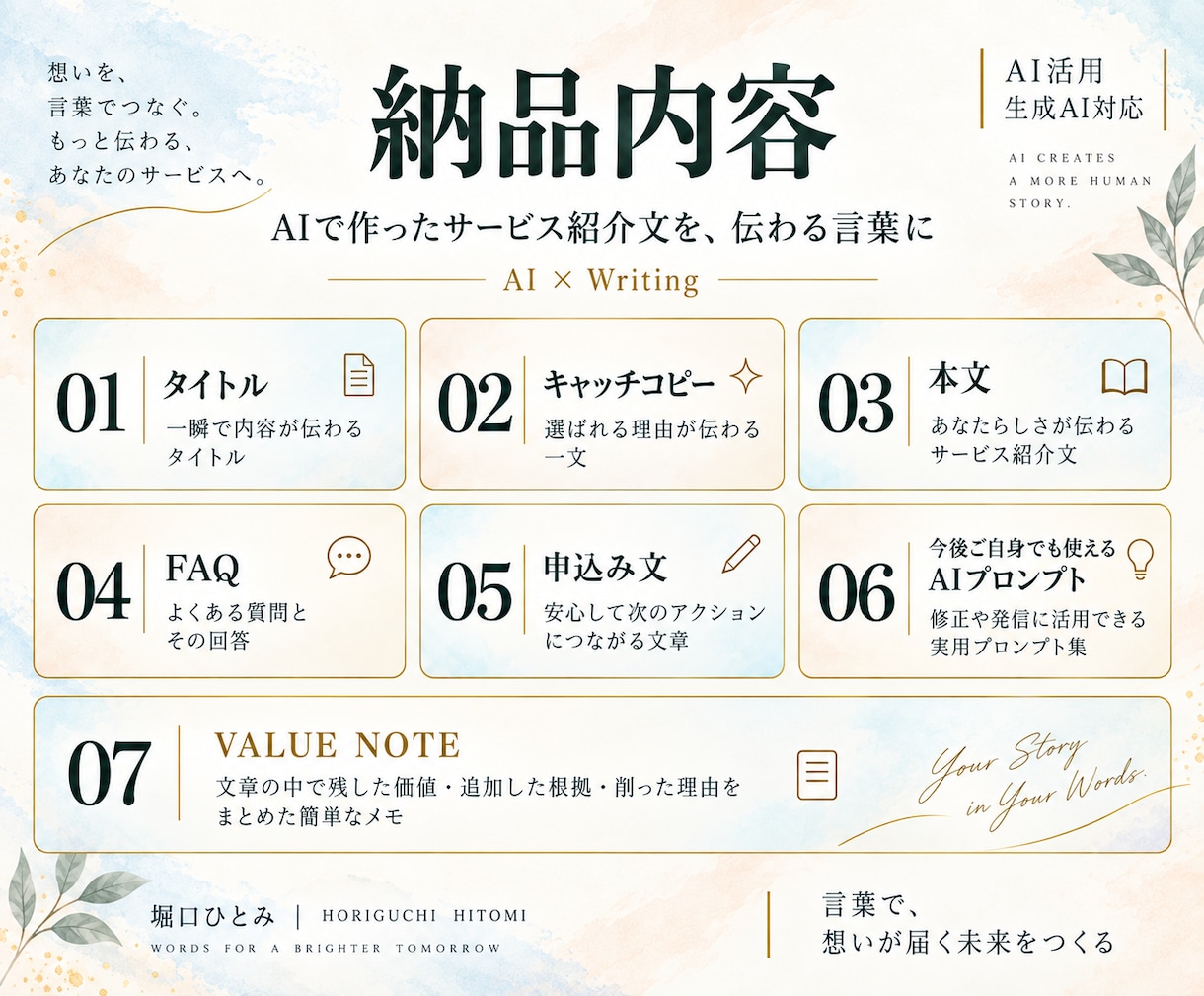 AIで作ったサービス紹介文を、伝わる言葉に整えます コーチ・講師・コンサル・個人事業主｜あなたらしさ伝わる文章へ イメージ9