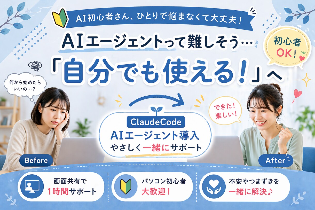 AIエージェントで仕事が変わる！導入サポートします 「なんとなくAIって難しそう」から「自分でも使える！」へ。 イメージ3