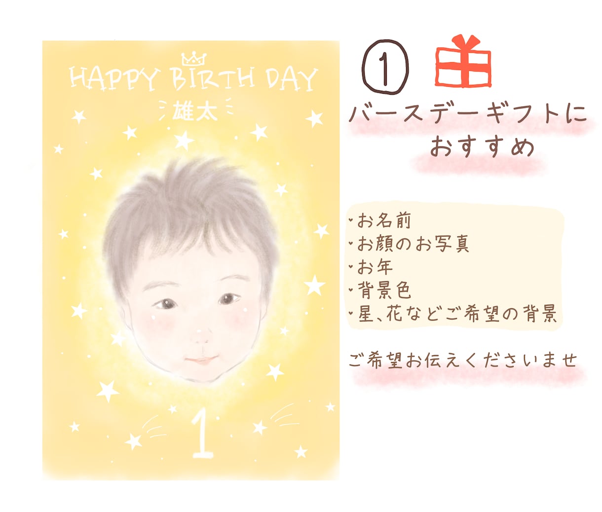バースデーギフト似顔絵お描きします 赤ちゃんのお誕生日カード描きます イメージ3