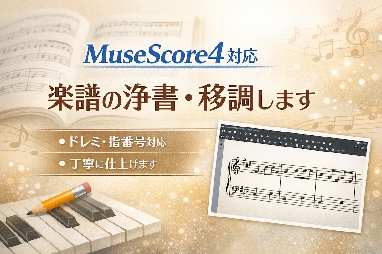 MuseScore4対応 楽譜の浄書・移調します 音大卒・エレクトーン歴20年以上｜用途に合わせて細かく作成 イメージ1