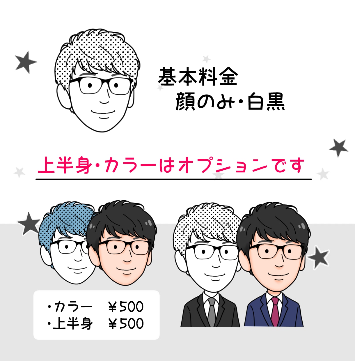 まるい目の★ゆるくてシンプルな似顔絵お描きします ゆる～い感じにしたい、似すぎない方が‥という方にオススメ！ イメージ3