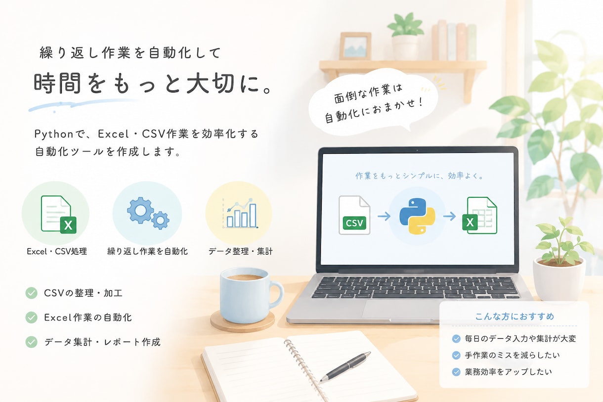 PythonでExcel作業を自動化します 繰り返し作業を自動化し効率化します イメージ1