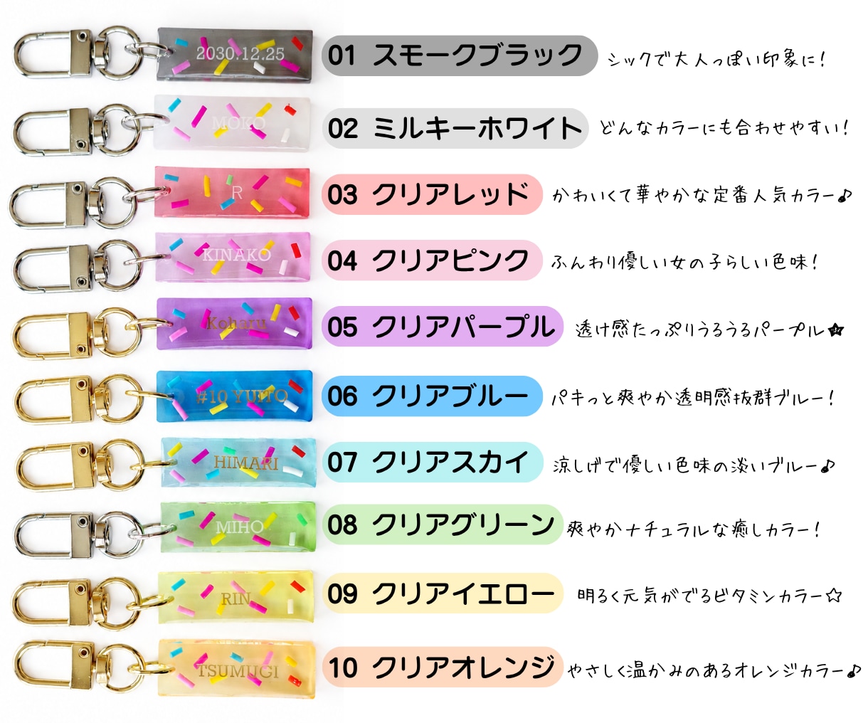 カラースプレー風うるつやネームキーホルダー作ります きらっと目を引くネームチャーム！推し活にも♡ イメージ4