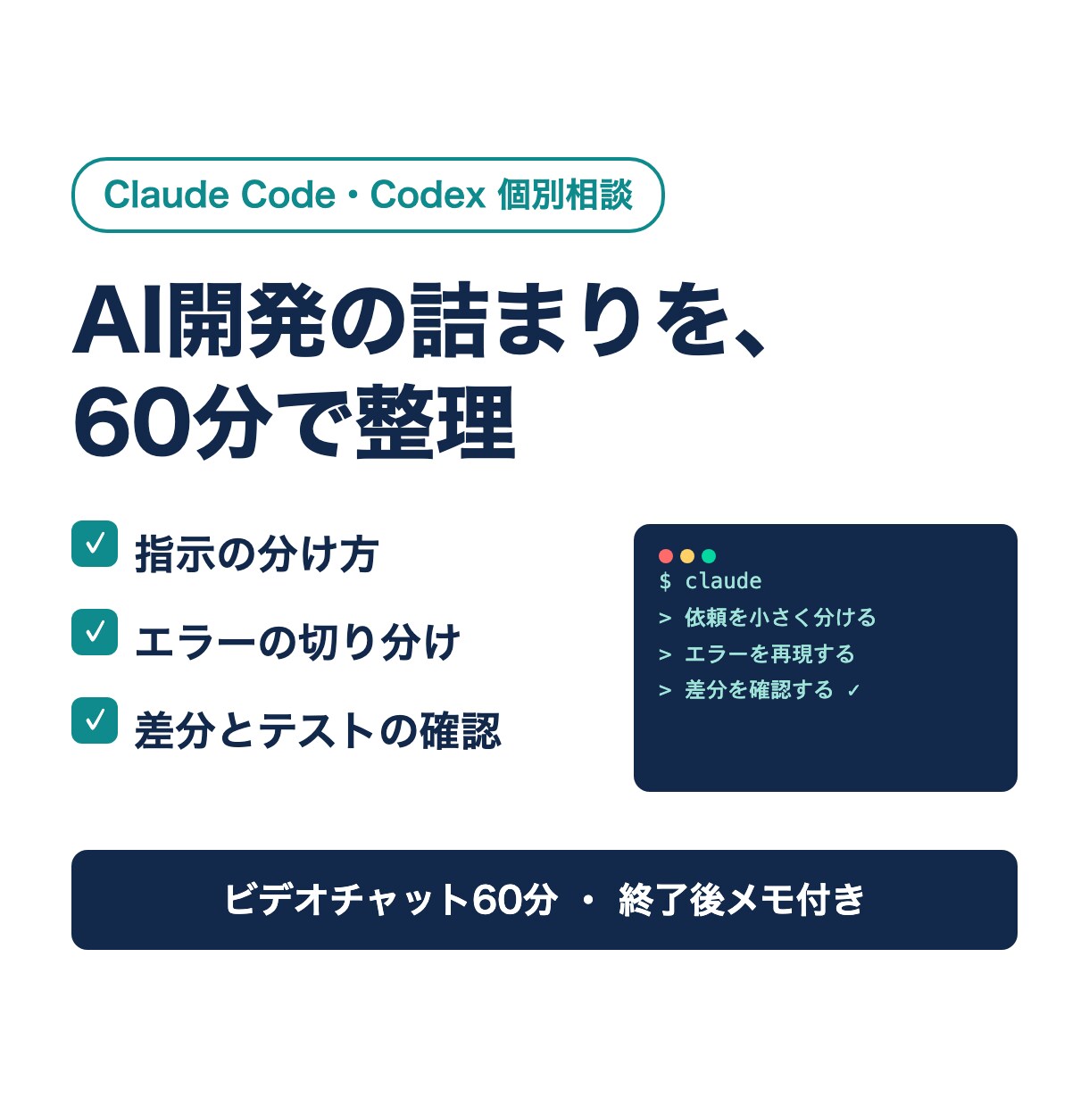 Claude Codeでの開発相談に乗ります Codexも対応。指示の出し方とエラー切り分けを一緒に整理 イメージ1