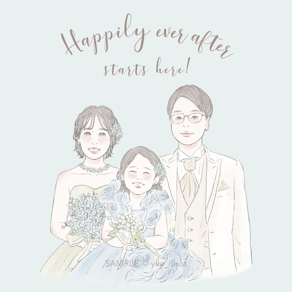 おしゃれな似顔絵ウェルカムボードを作成します 家族婚・親族婚にも｜優しい水彩タッチでお描きします イメージ3