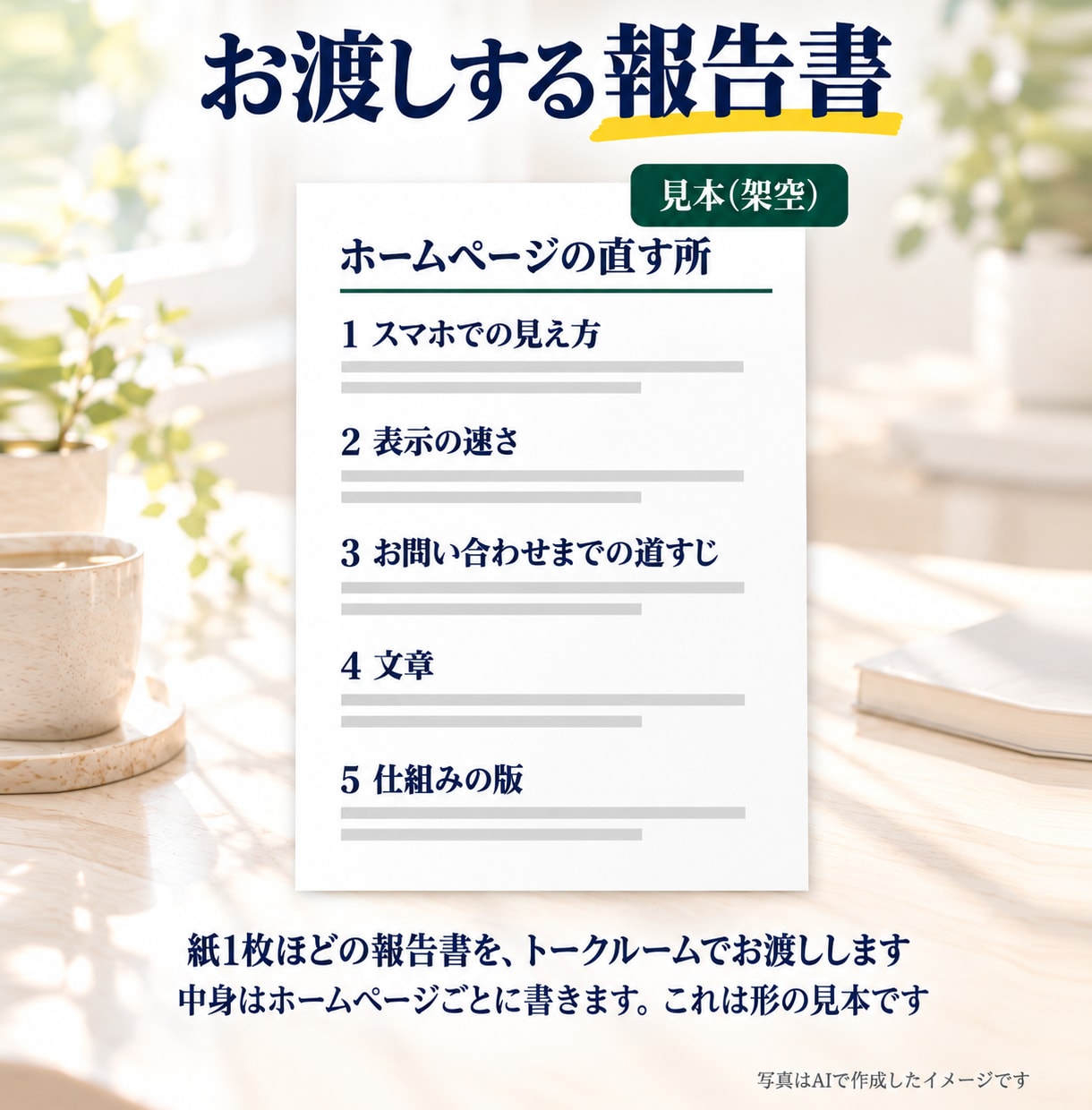 ホームページ診断｜5つの点から直す所をお伝えします スマホ・速さ・問い合わせ・文章・版の古さの5つの点から見ます イメージ3