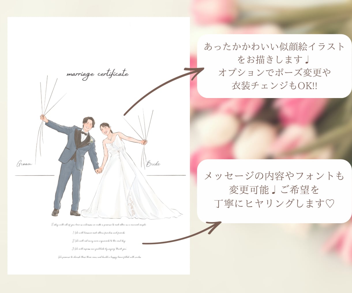 おしゃれで温かい似顔絵結婚証明書、お描きします ゲストとつくる、インテリアにもピッタリな似顔絵結婚証明書♩ イメージ9