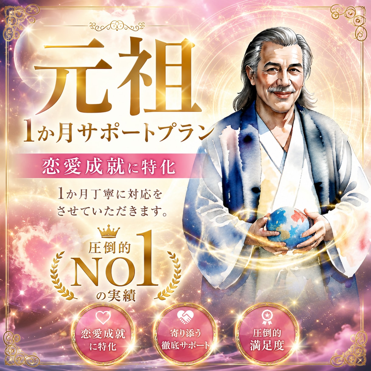 1ヶ月間、専属であなたの恋愛をサポートします 思念伝達・鑑定・相談し放題・お得な定額プランでございます。 イメージ1