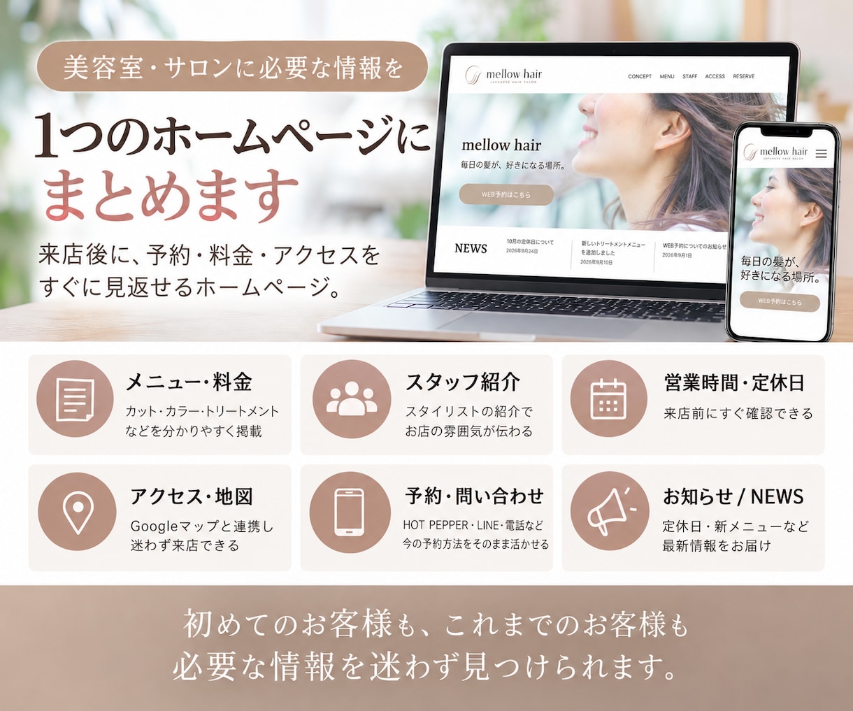 月額0円で美容室・サロンのホームページを作ります 今のお店の予約方法を活かして見返しやすいHPにします イメージ3