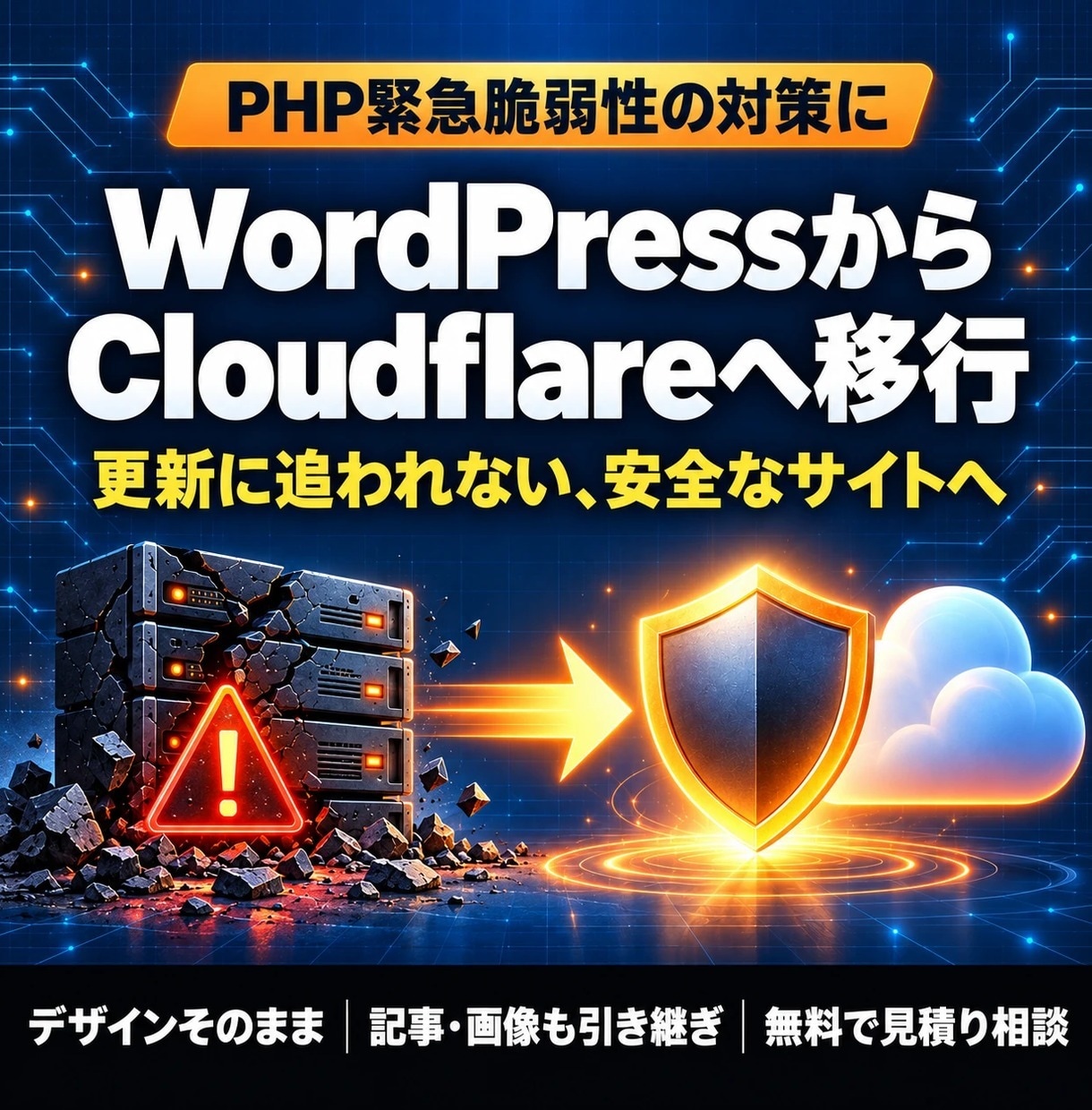 WPサイトをCloudflareへ安全に移行します PHP緊急脆弱性の対策に。デザインそのまま移行 イメージ1