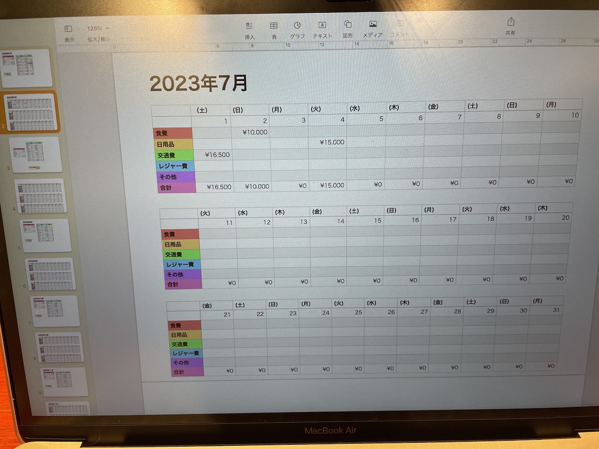 pagesの家計簿共有します MacBook専用2023年7月から12月の家計簿 イメージ2