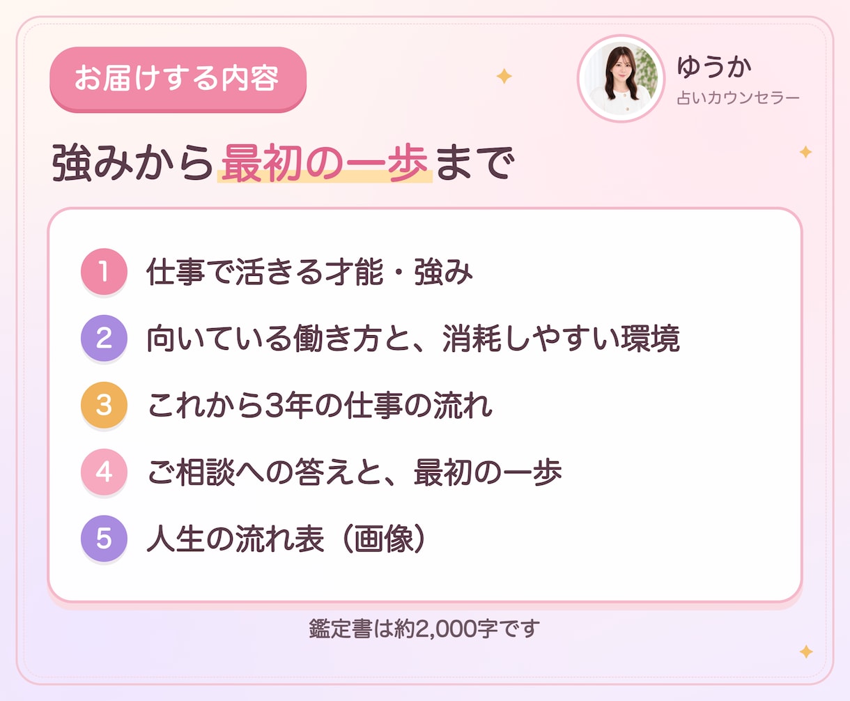 適職・天職占い｜才能と強み、働き方を読みます 40代からの働き方に。動く時期と最初の一歩まで書きます イメージ4