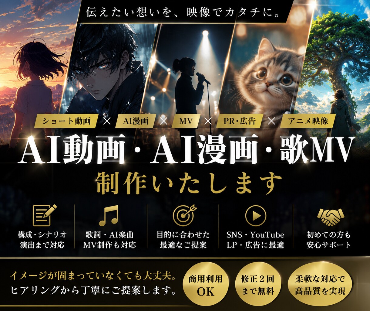 AI動画(ショート)・AI漫画・歌MV制作致します 歌詞・楽曲制作・MV制作まで対応致します。 イメージ2