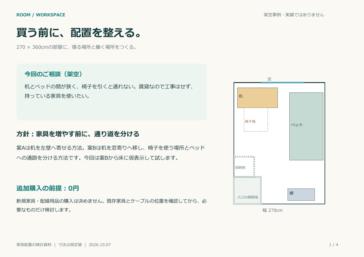 賃貸のデスクと家具の配置を図で提案します 買い替える前に、今ある家具でできる改善を整理 イメージ1