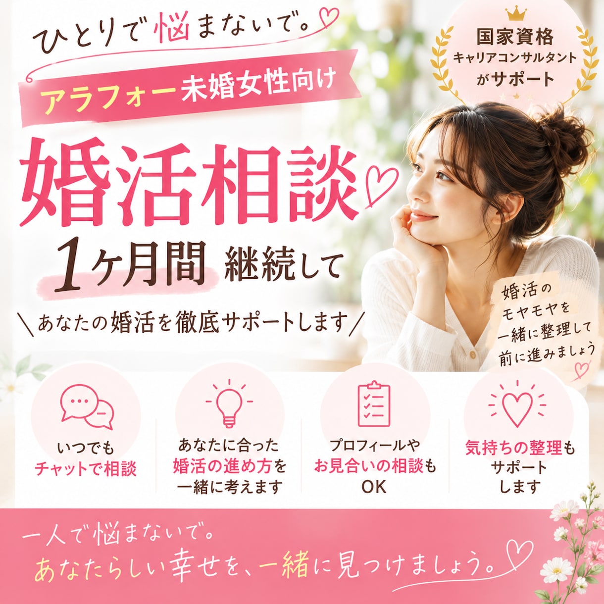１ヶ月間継続して婚活相談に乗ります アラフォー未婚女性向け！♡婚活相談♡1か月徹底サポート イメージ1