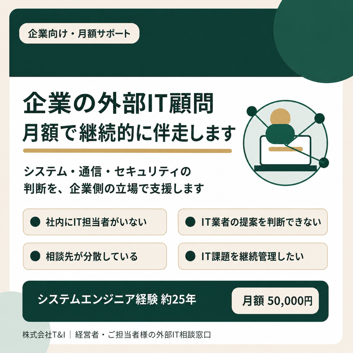 企業の外部IT顧問として継続的に伴走します システム・通信・セキュリティの判断を月額で支援 イメージ1