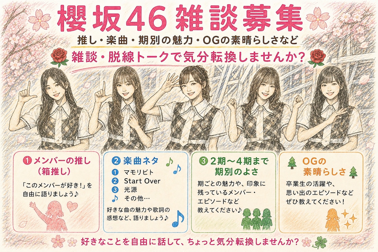 櫻坂46雑談で癒やします 櫻坂46 （欅坂46）雑談で楽しみ癒やして気晴らししましょう イメージ1