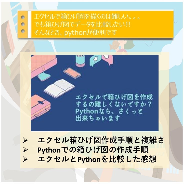 Pythonで箱ひげ図を作成する方法を教えます 【技術研究者向け】面倒なエクセルでの箱ひげ図作成から解放 イメージ1