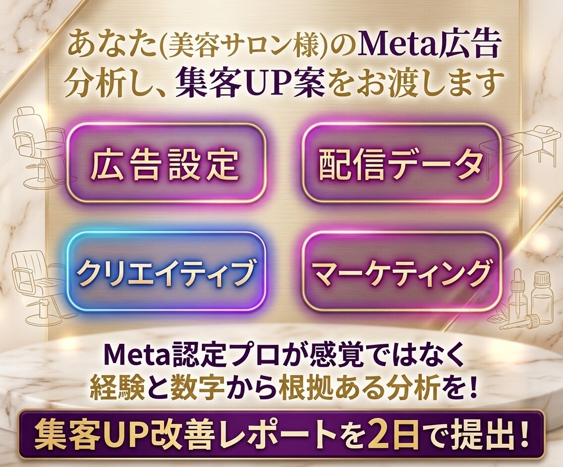 Meta認定プロが美容サロン広告の集客を分析します 感覚ではなく経験と数字で分析！たった2日で分析レポート提出！ イメージ3
