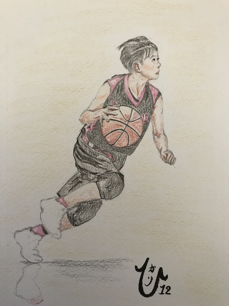 写真から制作、ミニバスの思い出を色鉛筆で描きます あの日のプレーを1枚の手描きイラストに！ イメージ5
