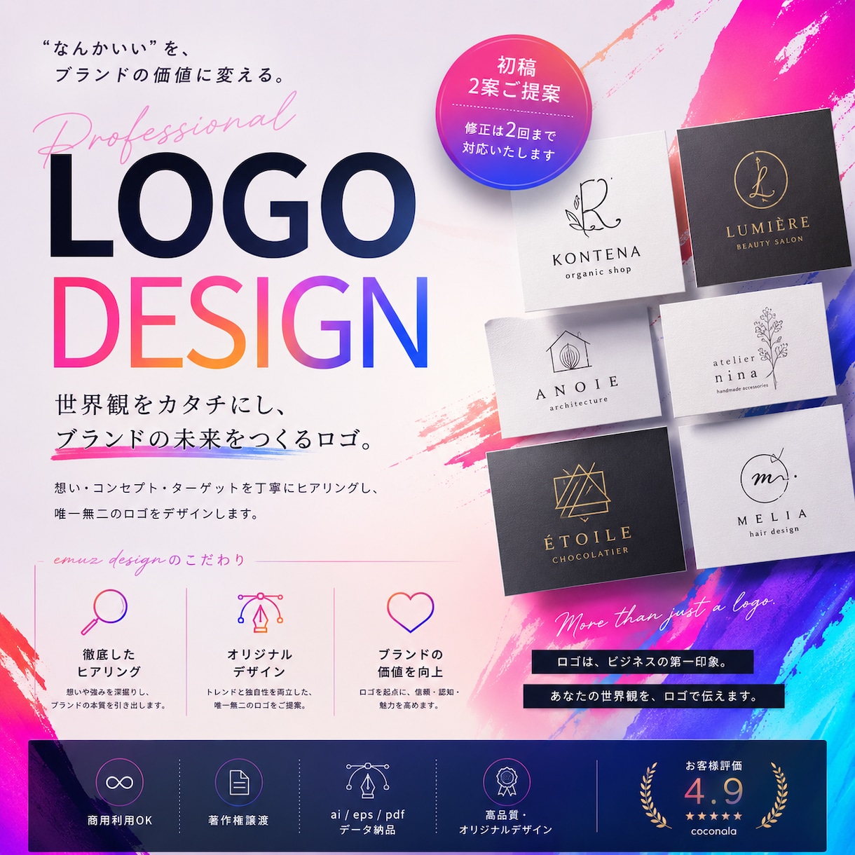 商用利用可能な【信頼感】のあるロゴを製作します 国内外で様々な業種での経験がある現役デザイナーが担当します イメージ1