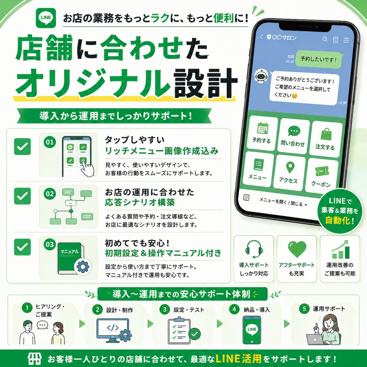 店舗向けLINE Bot・自動受付を制作します 【先着5名】予約・問い合わせ・注文受付をLINEで自動化！ イメージ3