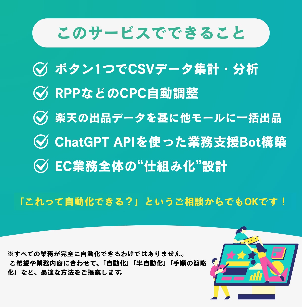 EC業務を自動化！面倒な作業を効率化します 【限定1件】柔軟に対応します。まずはご相談ください！ イメージ3