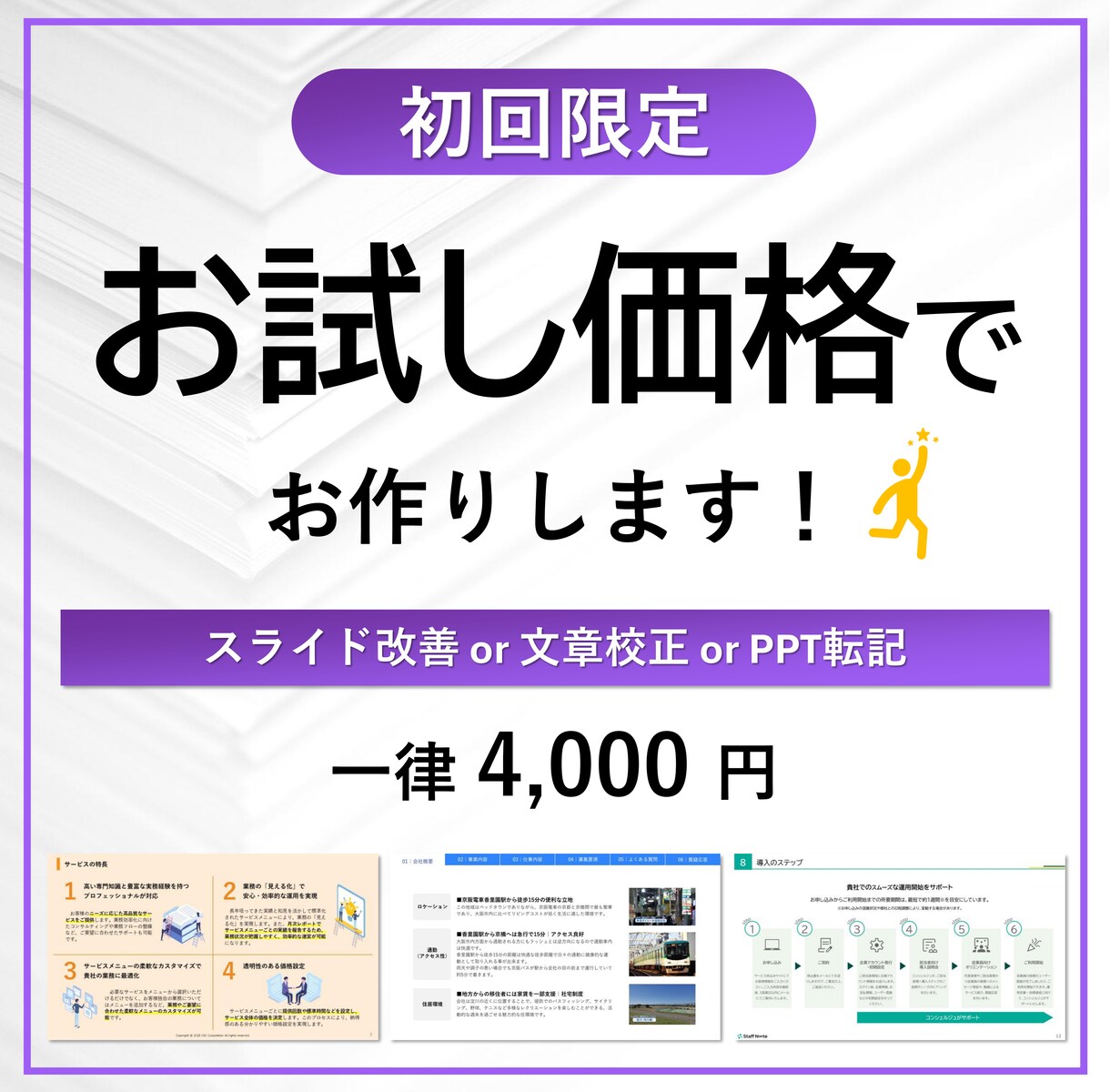 スライド改善etc...お試し価格で承ります スライド改善／文章校正／PowerPoint転記 イメージ1